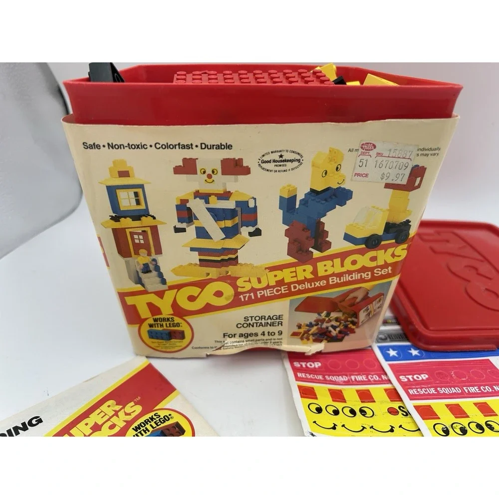 Vtg 1980's TYCO SUPER BLOCKS 171 Piece Deluxe BUILDING SET #5215 Stickers Manual